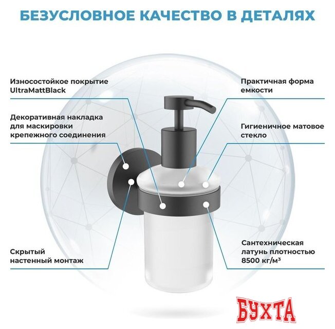 Дозатор для жидкого мыла Wellsee Finishing Touch 182512000 с держателем (матовый черный) 2