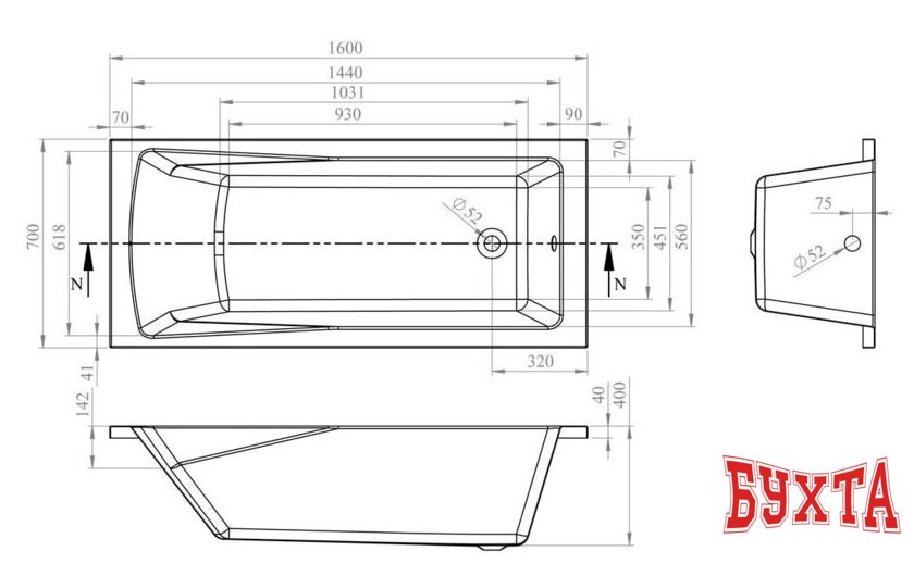 Ванна Lavinia Boho One 160x70 3701006P 3
