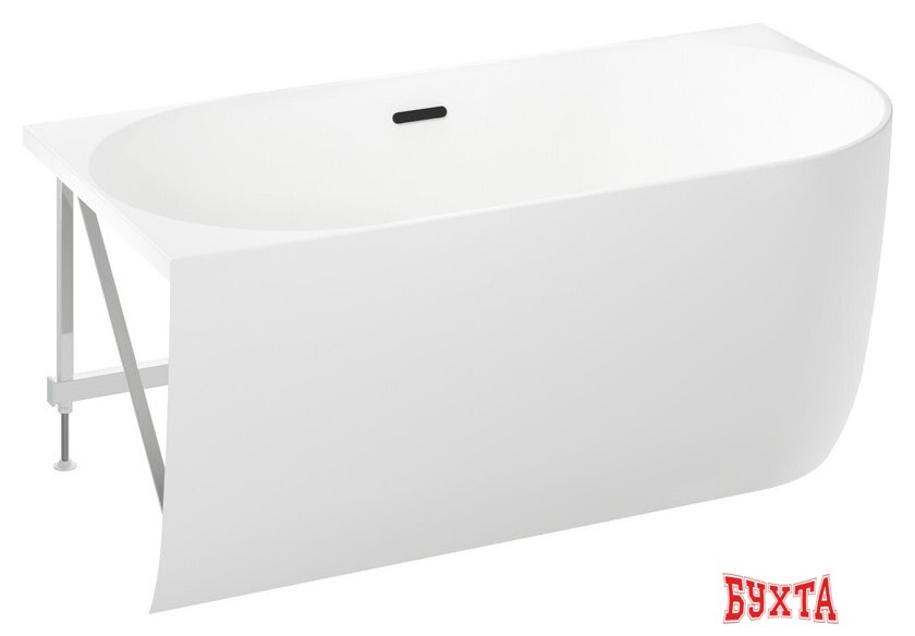 Ванна Wellsee Belle Spa 150x75 235701003 (пристенная ванна (левая) белый глянец, экран, каркас, сифон-автомат матовый черный) 2