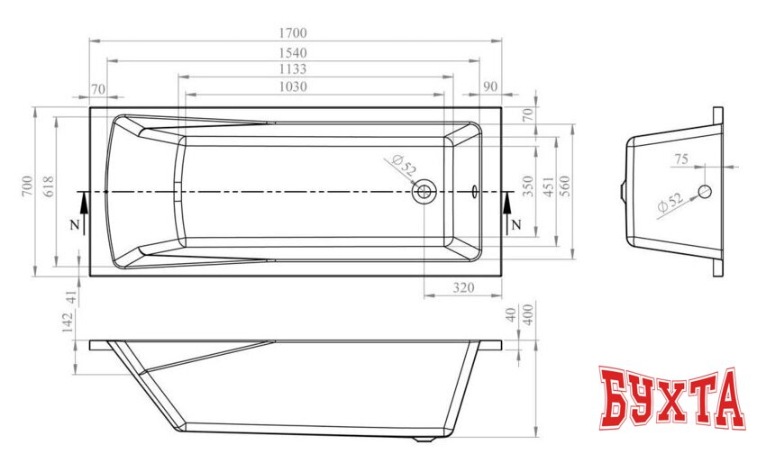 Ванна Lavinia Boho One 170x70 3701007P 3