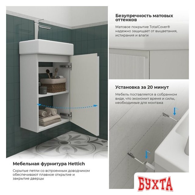 Мебель для ванных комнат Wellsee Тумба под умывальник 2 в 1 WC Area 221801002 (тумба/матовый белый, раковина/глянцевый белый, без ножек) 4