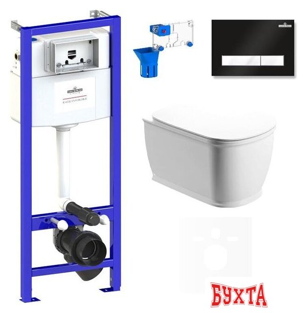 Унитаз подвесной Lavinia Boho Relfix Bell Pro Rimless 7 в 1 75110021 (черный/белый пластик)