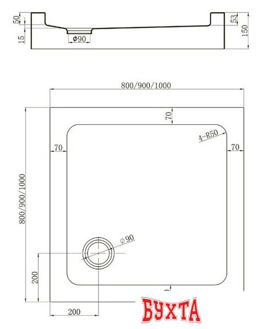 Душевой поддон Veconi TZ-52 TZ52-90-С5 2