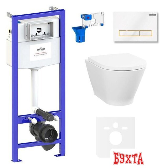 Унитаз подвесной Lavinia Boho Relfix Elegant Rimless 7 в 1 87561110 (белый/золотой пластик)