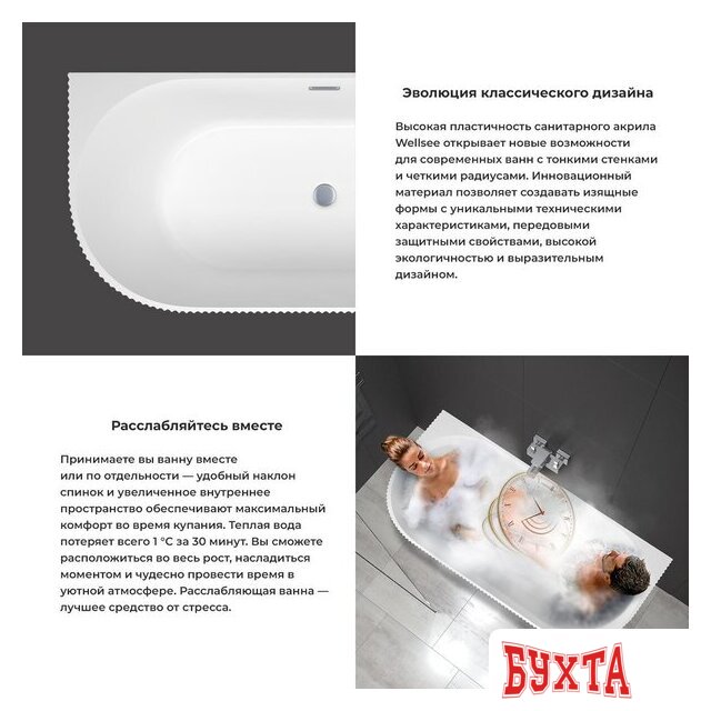 Ванна Wellsee Festive Fox 150x75 28730104R (пристенная ванна белый глянец, экран, ножки, сифон-автомат золото) 5