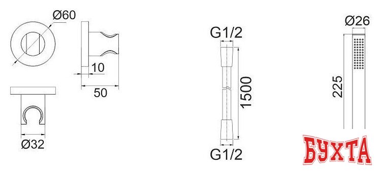 Душевой гарнитур Whitecross SET50MICROGM (оружейная сталь) 2