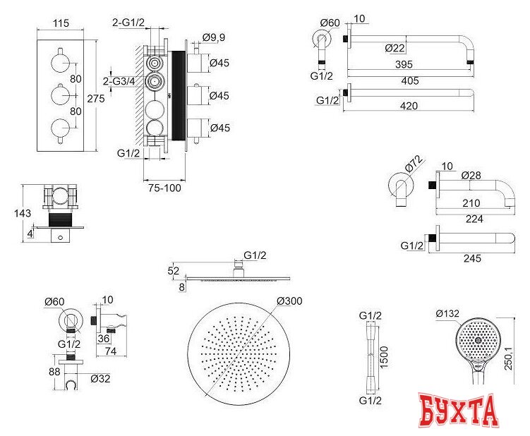 Душевая система Whitecross Y YSET11TOPGM (оружейная сталь) 3