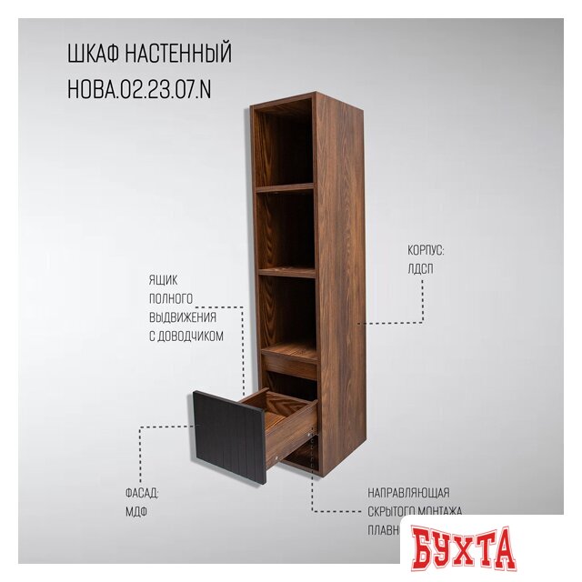 Мебель для ванных комнат Акваль Шкаф-полупенал для ванной Нова НОВА.02.23.07.N 5