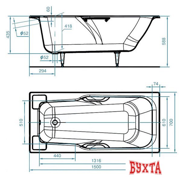 Ванна Универсал Нега 150x70 3