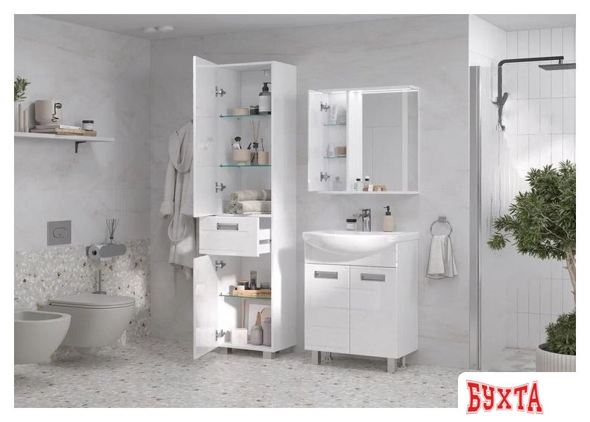 Мебель для ванных комнат Volna Шкаф с зеркалом Joli 60 левый 4