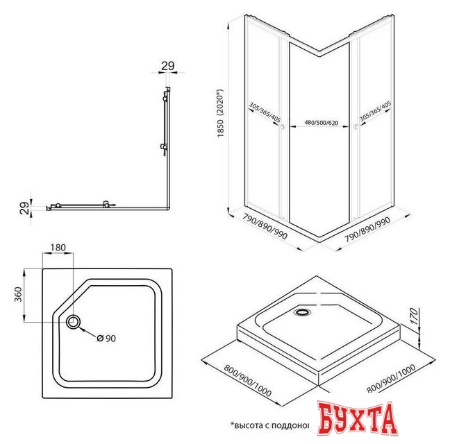 Душевой уголок Triton Вента БВ Вельвет 90х90 (с поддоном) 5