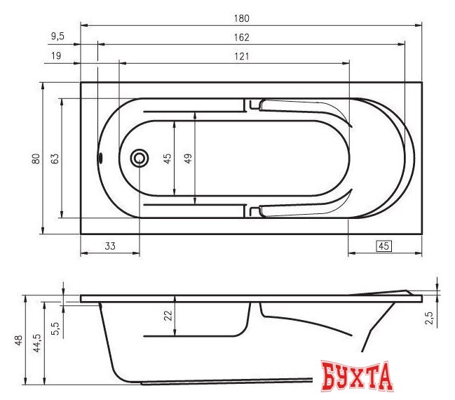 Ванна Riho Future 180x80 (с ножками) 2