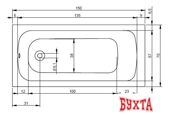 Ванна Riho Dola 150x70 (с ножками) 2