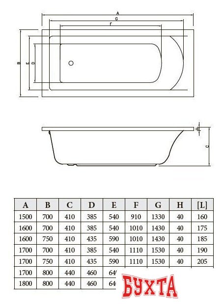 Ванна Bonito Home Aventura 180x80 BH-AV-901-180-80 Slim/St (с ножками) 4