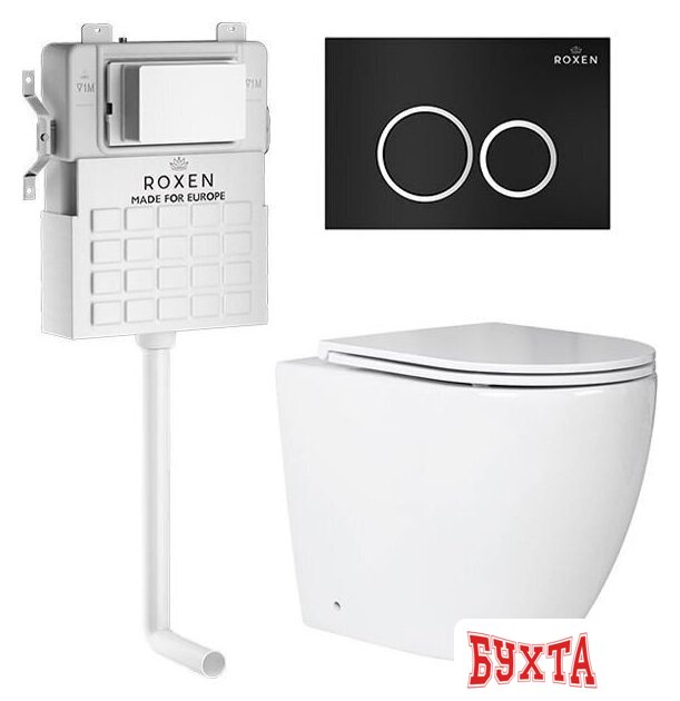 Унитаз приставной Roxen Antares в комплекте с инсталляцией Attach 5 в 1 966880 (кнопка: черный матовый с хромированной окантовкой клавиш)