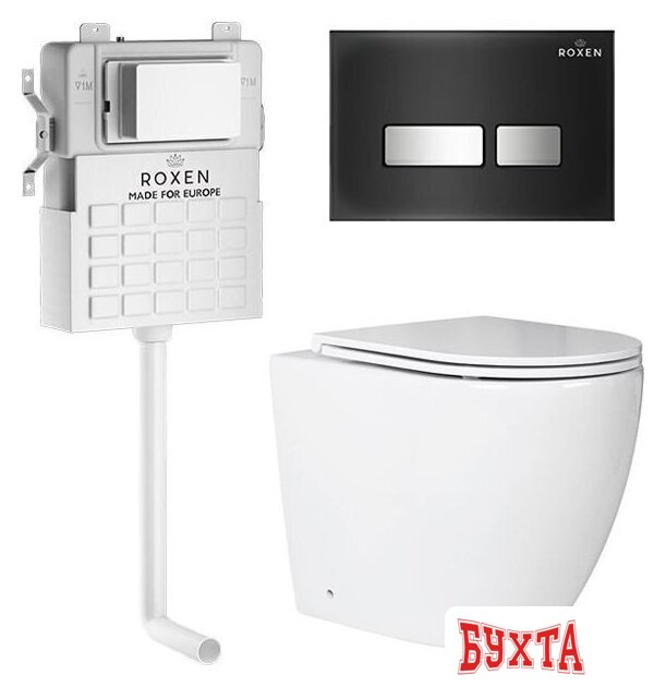 Унитаз приставной Roxen Antares в комплекте с инсталляцией Attach 5 в 1 967099 (кнопка: черный)