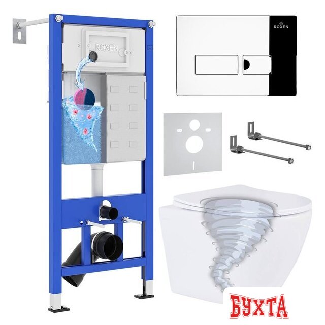 Унитаз подвесной Roxen Antares Tornado в комплекте с инсталляцией StounFix Dual Fresh 6 в 1 968316 (кнопка: хром глянцевый) 1