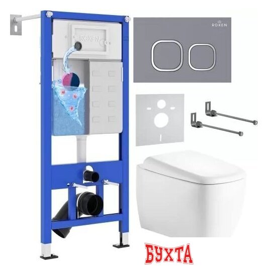 Унитаз подвесной Roxen Martin в комплекте с инсталляцией StounFix Dual Fresh 6 в 1 968519 (кнопка: серый бетон)