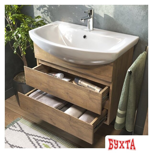 Мебель для ванных комнат Vigo Тумба под умывальник Wing 700-0-2 Балтика навесная (дуб золотой) 4