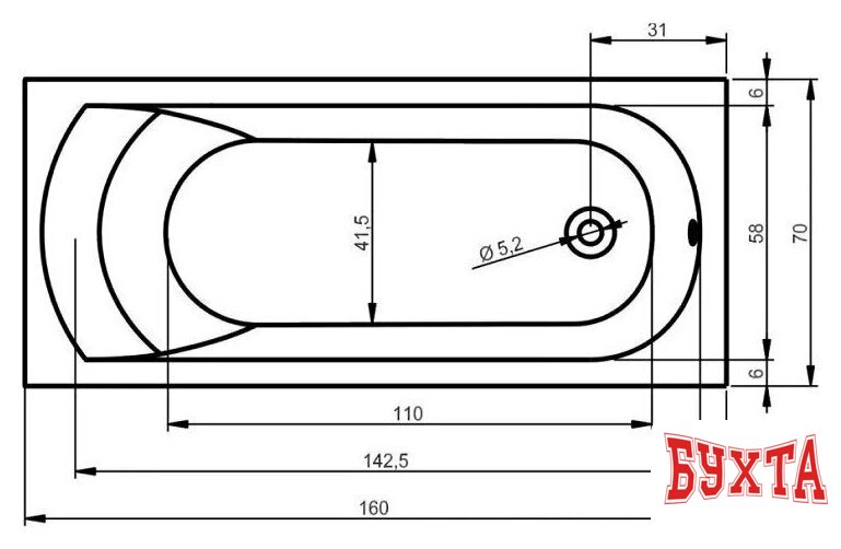 Ванна Eurolux Miamika 160x70 E1016070029 5
