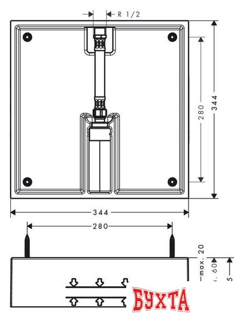Скрытая часть верхнего душа Hansgrohe Raindance E 400 26254180 2