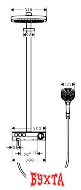 Душевая система Hansgrohe Raindance Select E 300 3jet Showerpipe [27127000] 3