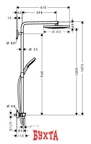 Душевая система Hansgrohe Raindance Select Showerpipe 360 [27133000] 2