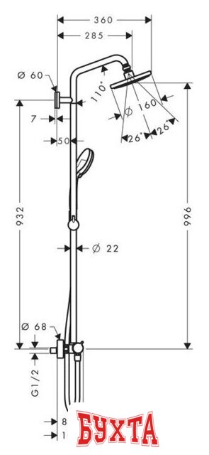 Душевая система Hansgrohe Croma 160 Showerpipe [27135000] 2