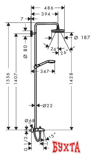 Душевая система Hansgrohe Croma Select S 180 2jet [27351400] 2