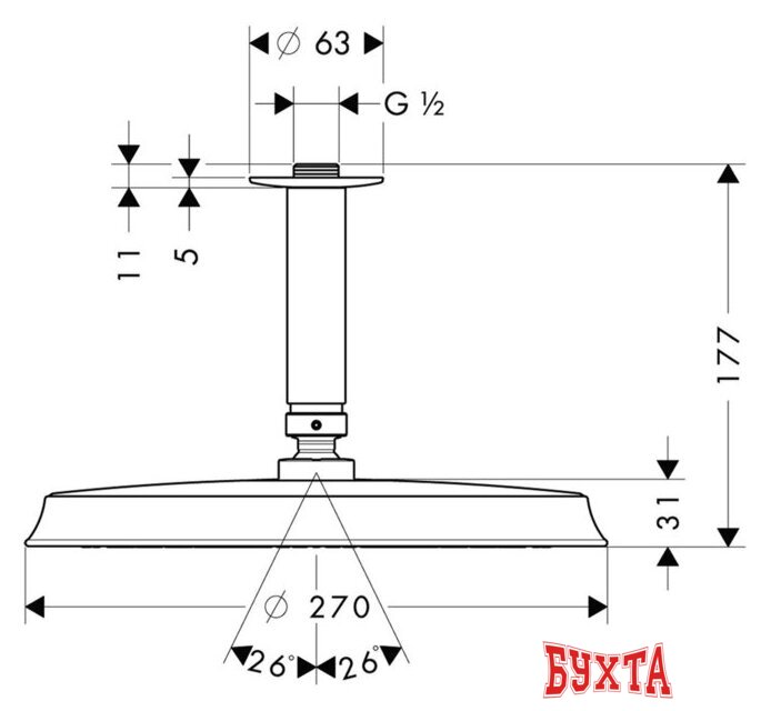 Верхний душ Hansgrohe Raindance Classic AIR 27405090 (хром/золотой) 2
