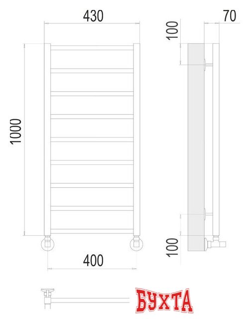 Полотенцесушитель TERMINUS Контур П9 400x1000 (хром) 3