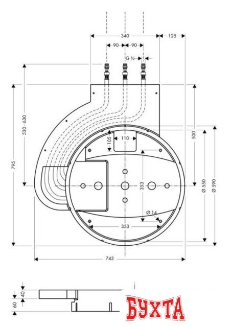 Скрытая часть верхнего душа Hansgrohe Raindance Rainmaker 28412180 2