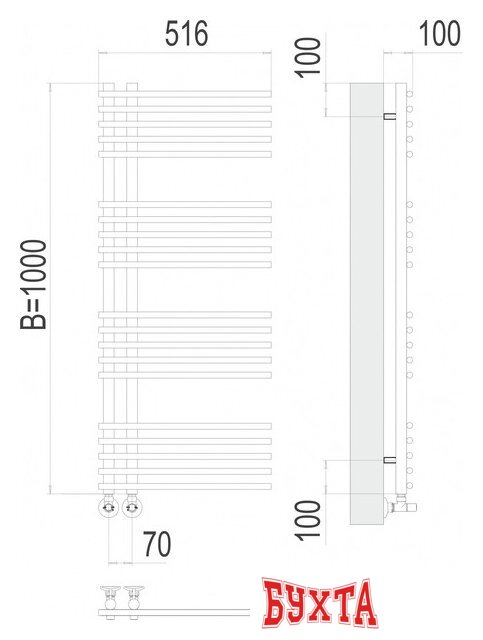 Полотенцесушитель TERMINUS Астра П20 70x1000 (белый) 3
