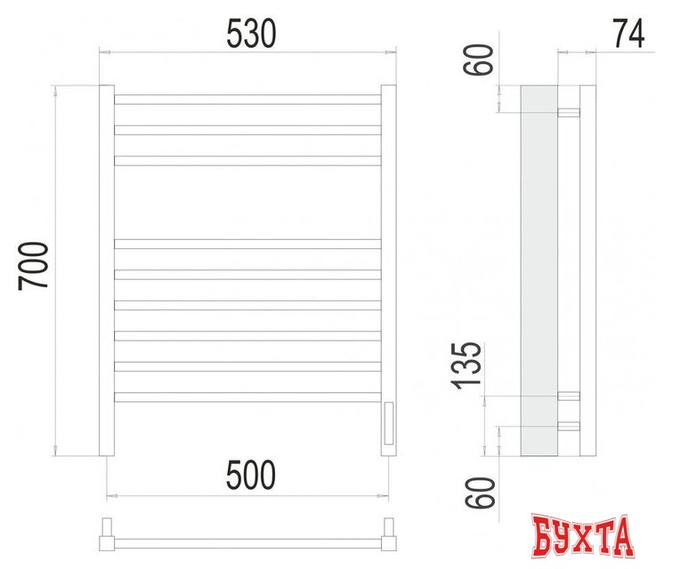 Полотенцесушитель TERMINUS Сицилия П9 500x700 (сенсор быстрого касания, RAL 9003 белый) 3