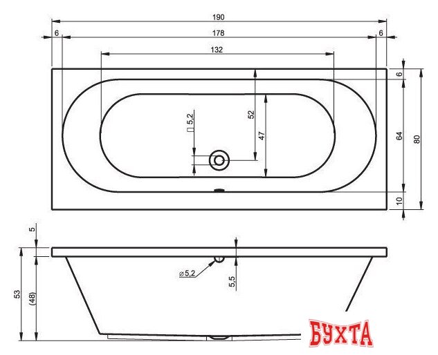 Ванна Riho Carolina 190x80 (с ножками) 2