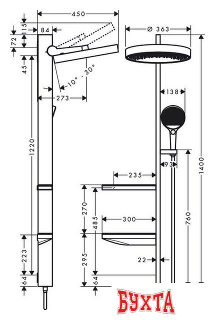 Душевая система Hansgrohe Rainfinity Showerpipe 360 1jet 26842000 (хром) 2