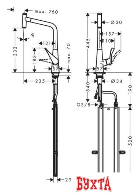 Смеситель Hansgrohe Metris Select M71 73803800 3
