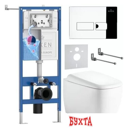 Унитаз подвесной Roxen Martin в комплекте с инсталляцией StounFix Dual Fresh 6 в 1 968502 (кнопка: хром глянцевый)
