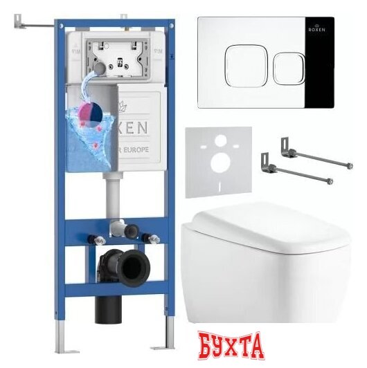Унитаз подвесной Roxen Martin в комплекте с инсталляцией StounFix Dual Fresh 6 в 1 968516 (кнопка: хром глянцевый)