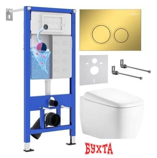 Унитаз подвесной Roxen Martin в комплекте с инсталляцией StounFix Dual Fresh 6 в 1 968520 (кнопка: оружейная сталь) 1