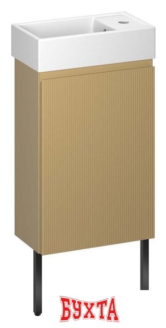 Мебель для ванных комнат Wellsee Тумба под умывальник 3 в 1 WC Area 221803005 (тумба/матовый бежевый, раковина/глянцевый белый, ножки/матовый черный) 1