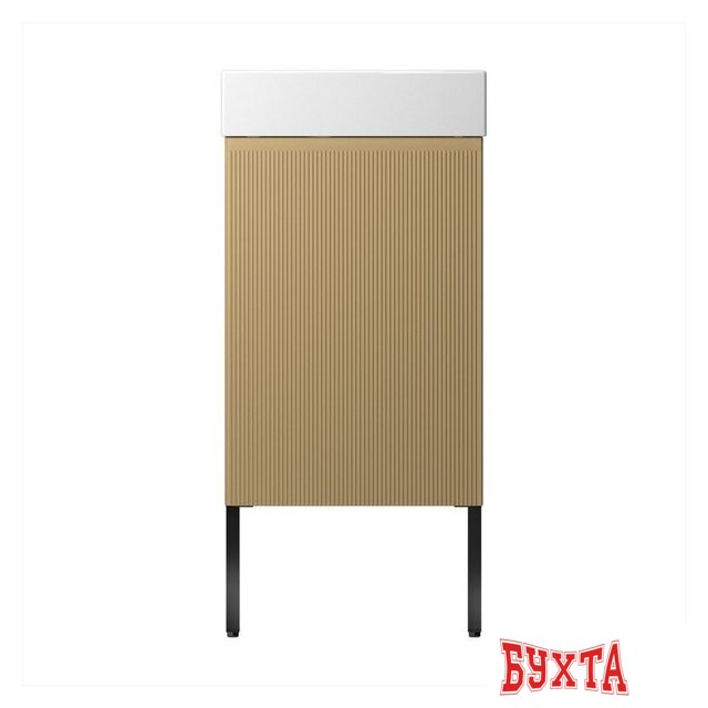 Мебель для ванных комнат Wellsee Тумба под умывальник 3 в 1 WC Area 221803005 (тумба/матовый бежевый, раковина/глянцевый белый, ножки/матовый черный) 2