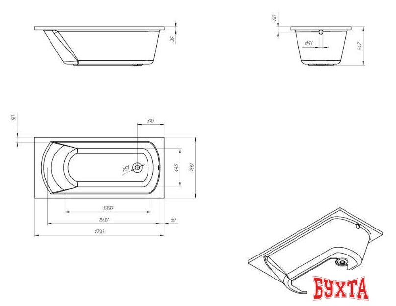 Ванна Eurolux Miamika 170x70 E1017070032 4