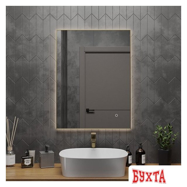 Мебель для ванных комнат Roxen Зеркало Frida c подсветкой 510215-60 (60x80) в тонком металлическом профиле в цвете брашированное золото 4