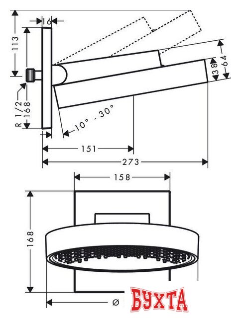 Верхний душ Hansgrohe Rainfinity 250 1jet EcoSmart 26227000 (хром) 2