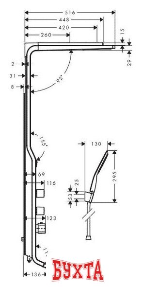 Душевая панель Hansgrohe Raindance Lift (27008000) 2