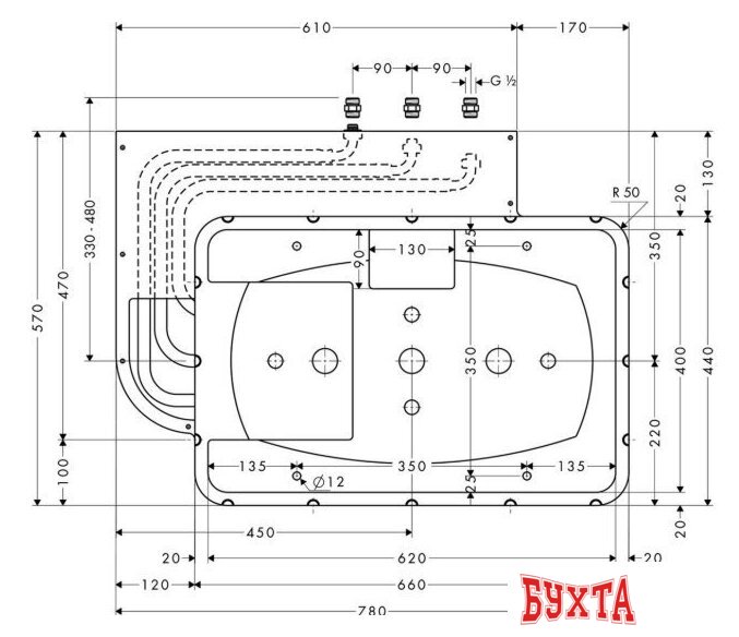 Скрытая часть верхнего душа Hansgrohe Raindance Rainmaker 28414180 3