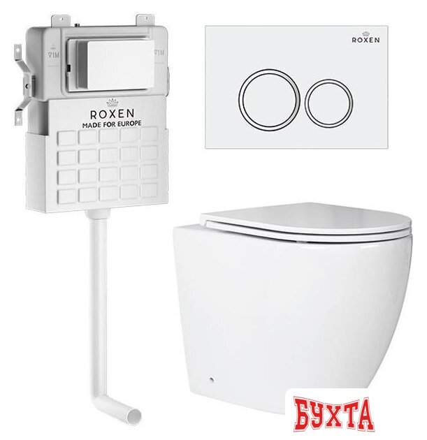 Унитаз приставной Roxen Antares в комплекте с инсталляцией Attach 5 в 1 966869 (кнопка: белый глянец с хромированной окантовкой клавиш) 1