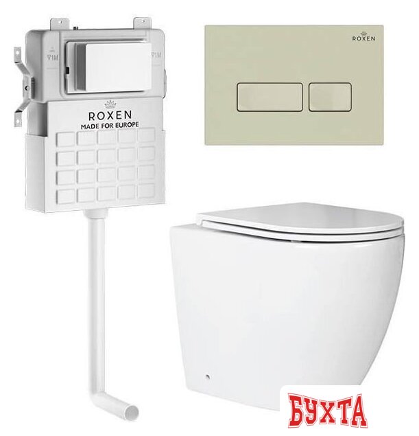Унитаз приставной Roxen Antares в комплекте с инсталляцией Attach 5 в 1 967071 (кнопка: пастель бежевый)