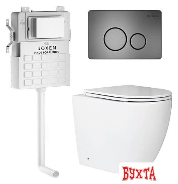 Унитаз приставной Roxen Antares в комплекте с инсталляцией Attach 5 в 1 967074 (кнопка: оружейная сталь)